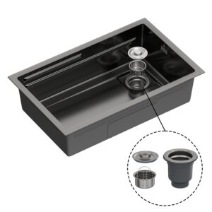 Fregadero de cocina , con sifon ,para encimera de acero inox color negro , 700x440x188mm