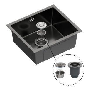 Fregadero de cocina , con sifon ,para encimera de acero inox color negro , 410 x 470 x 200 mm