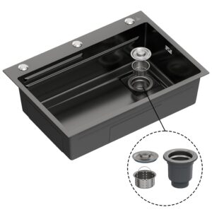 Fregadero de cocina , con sifon ,para encimera de acero inox color negro , 680x480x210mm