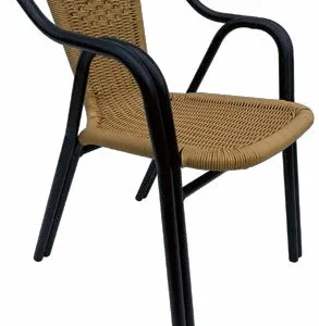 Silla de aluminio negro y ratán — 58 × 54 cm