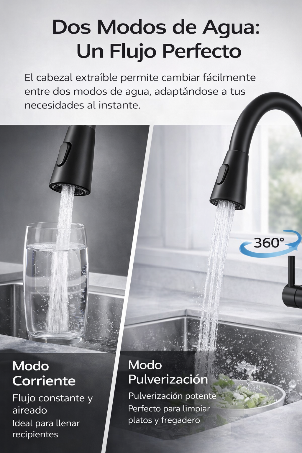 Grifo cisne con 2 modos de ducha 2 aguas - Imagen 2