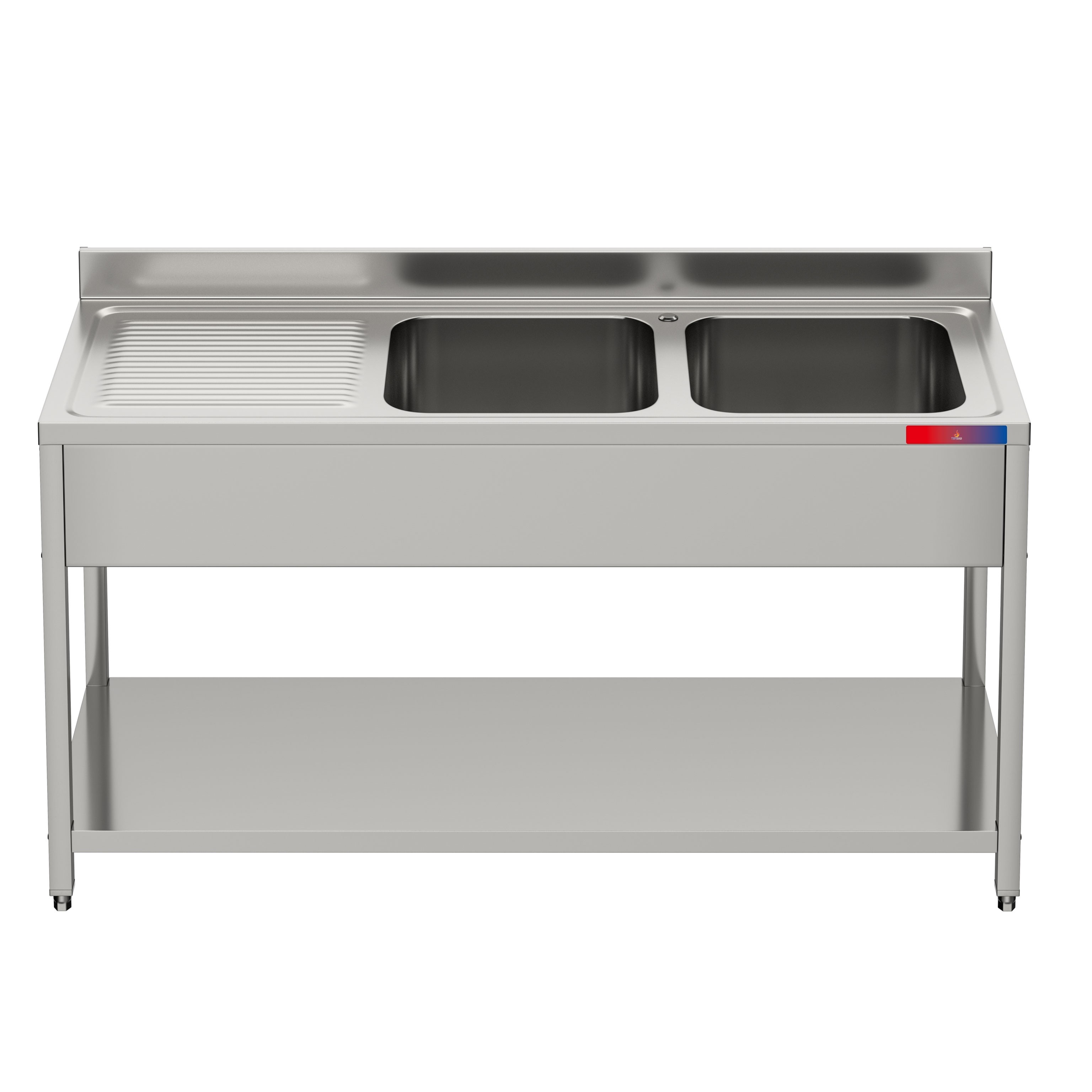 Fregadero en acero inoxidable 1 seno 1 escurridor 1600 x 600 x 850 + 100 mm
