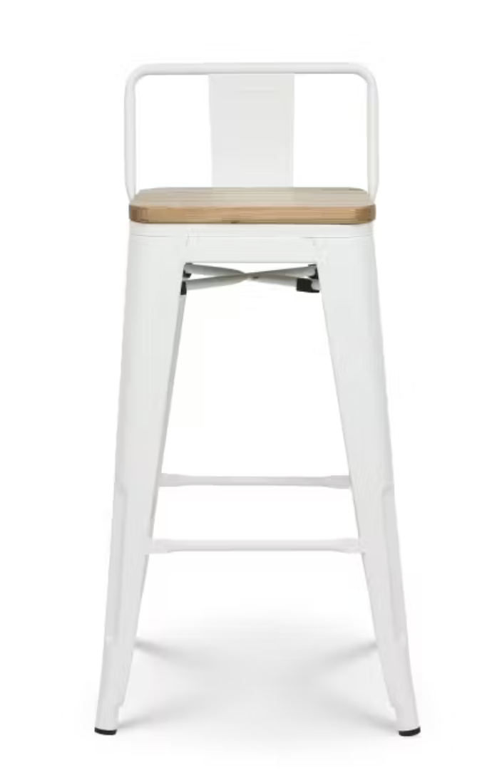 Taburete alto blanco con madera - Imagen 2
