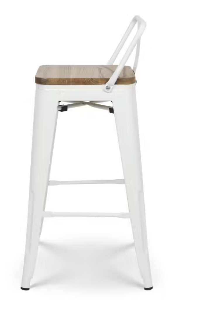 Taburete alto blanco con madera - Imagen 3