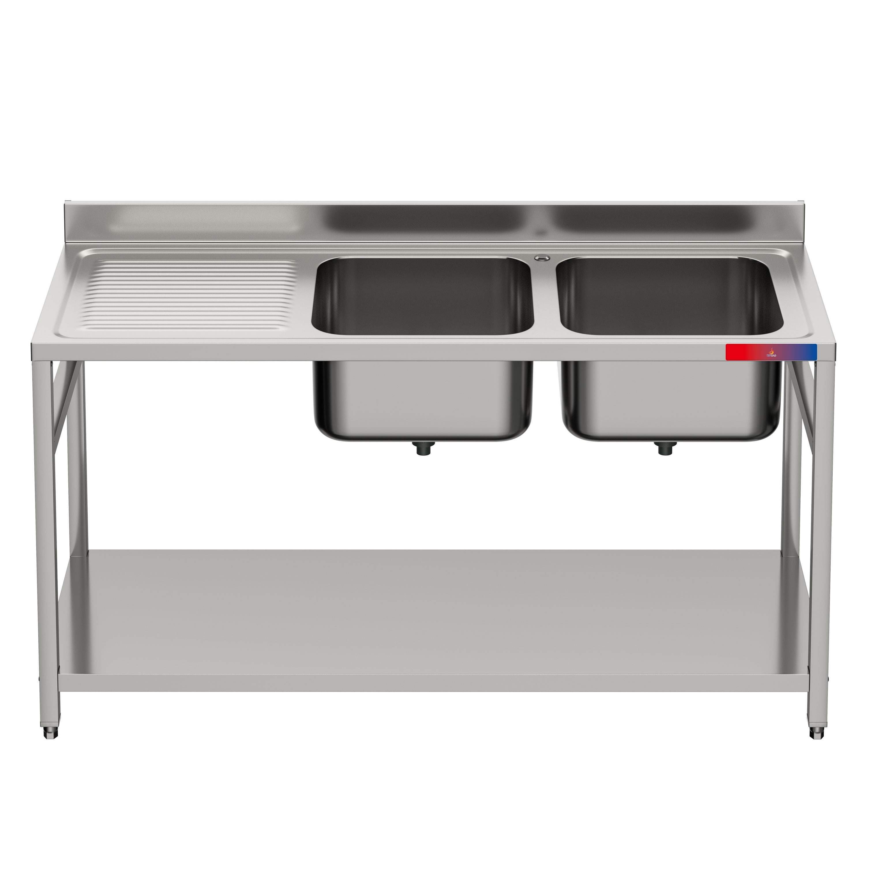 Fregadero en acero inoxidable 1 seno 1 escurridor 1600 x 600 x 850 + 100 mm