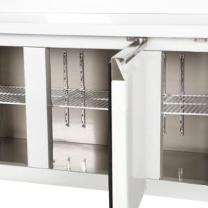 Mesa refrigerada frente mostrador 4 puertas de acero