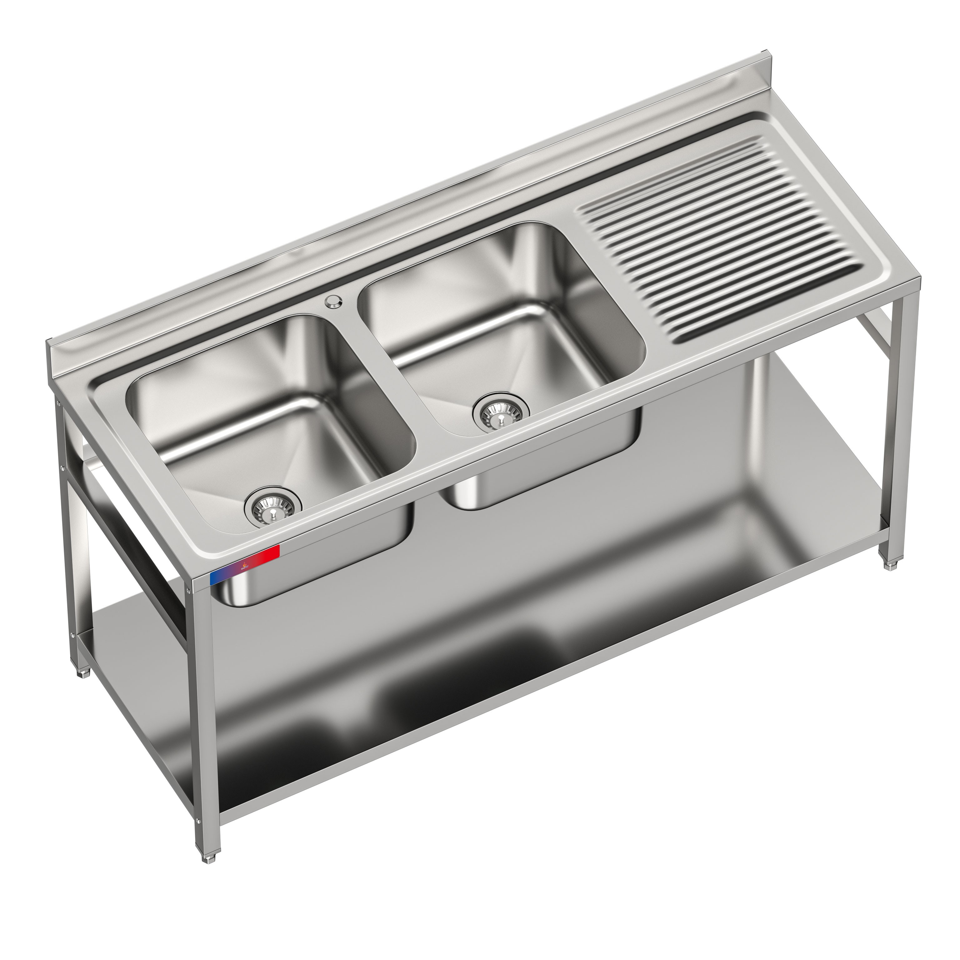 Fregadero en acero inoxidable 1 seno 1 escurridor 1600 x 600 x 850 + 100 mm