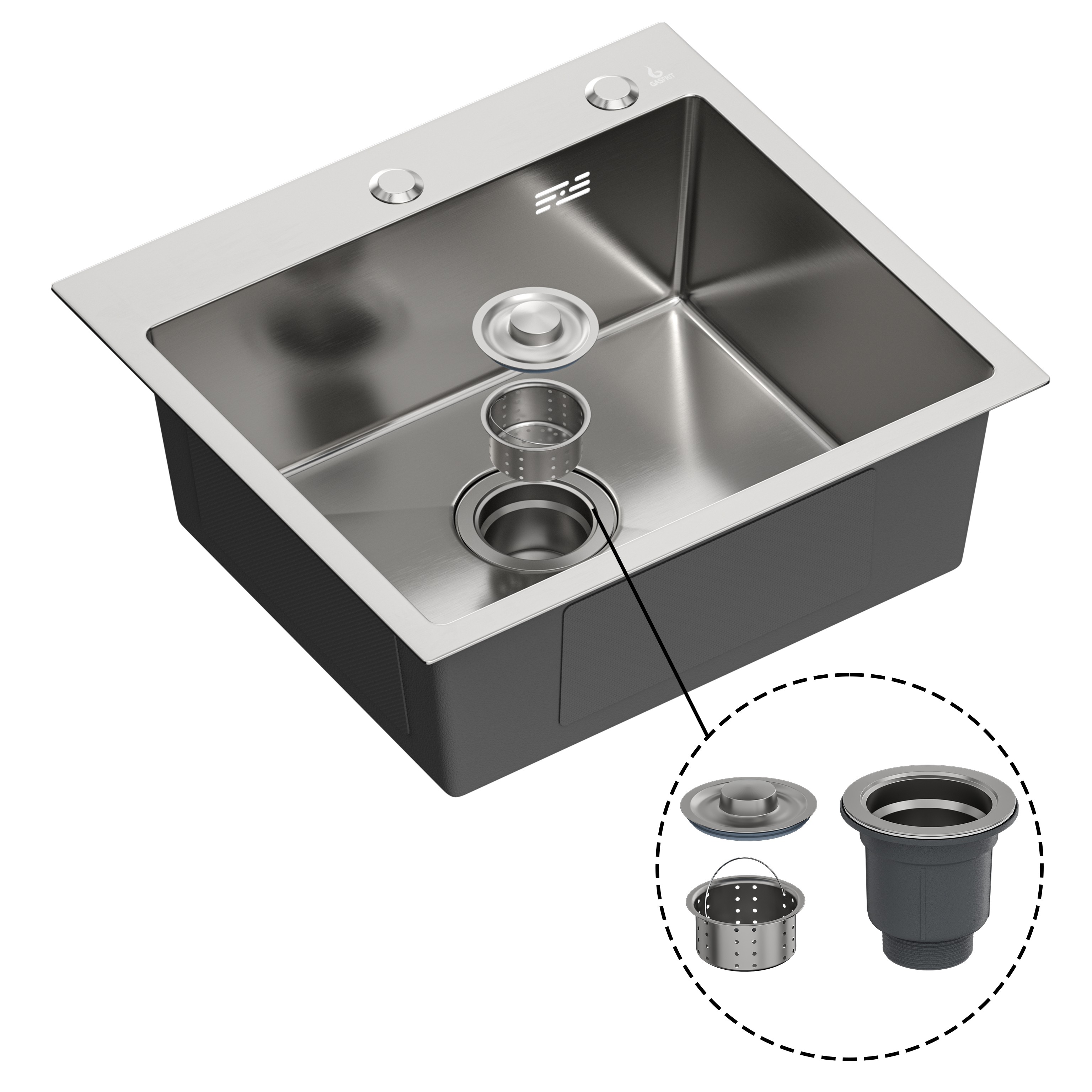 Fregadero de cocina , con sifon ,para encimera de acero inox color gris , 500 x 450 mm