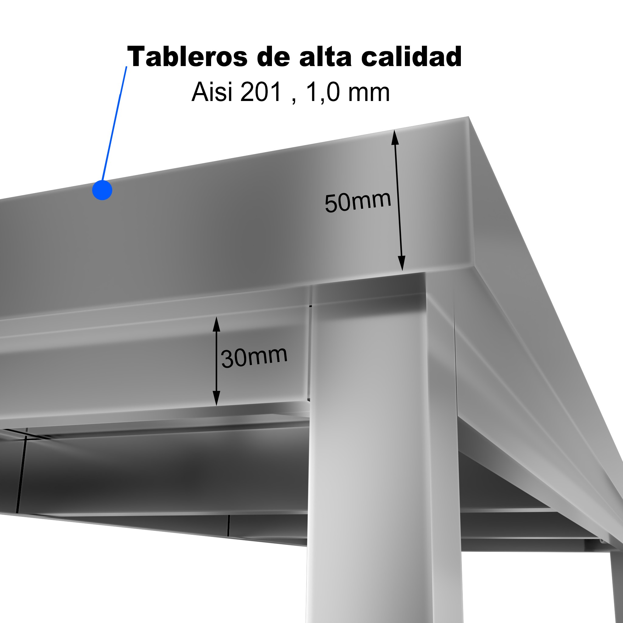 Mesa de trabajo de acero inoxidable central 2000 x 600 x 850 mm - Imagen 3