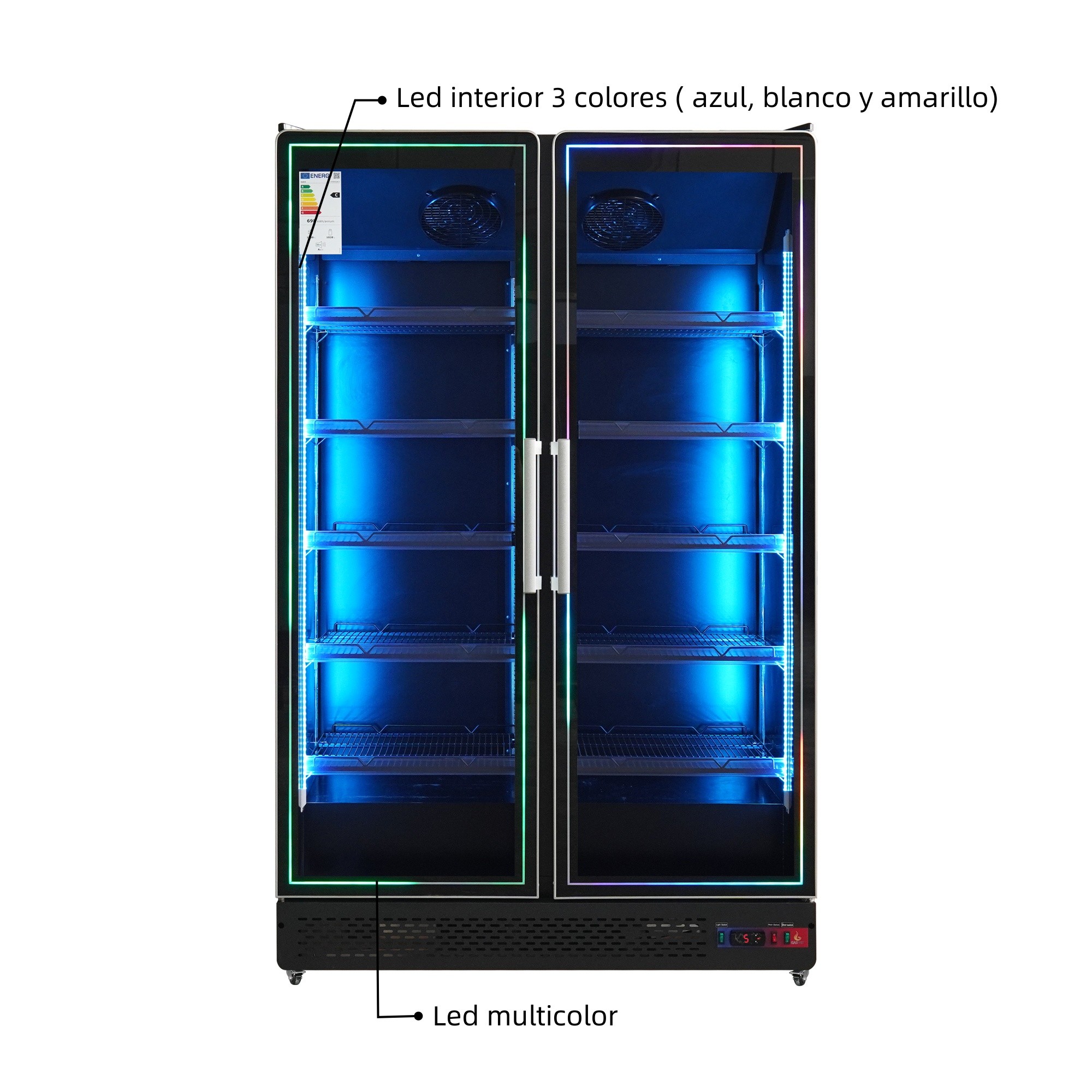 Armario expositor refrigerado 2 puertas de cristal led multicolor Subzero - Imagen 3
